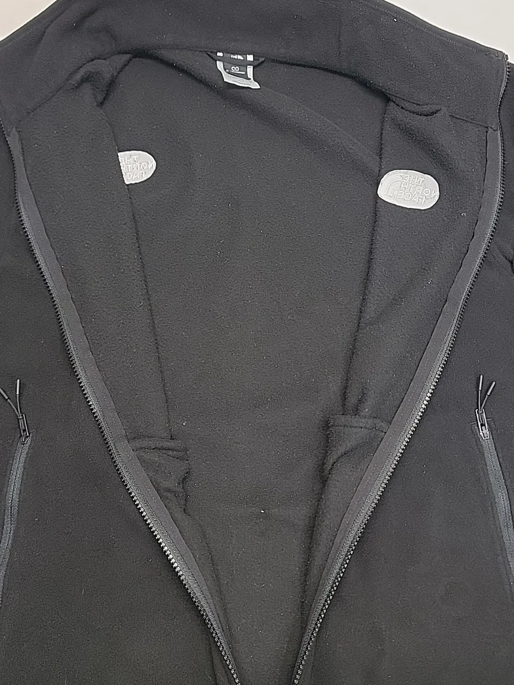 The North Face Black Full-Zip Fleece Jacket with White Logo Mens LARGE